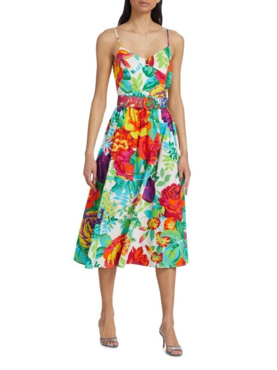 LDT Dresses & Skirts - LDT Lillian Floral Cotton Poplin Belted Midi Dress New With Tags - Size 6